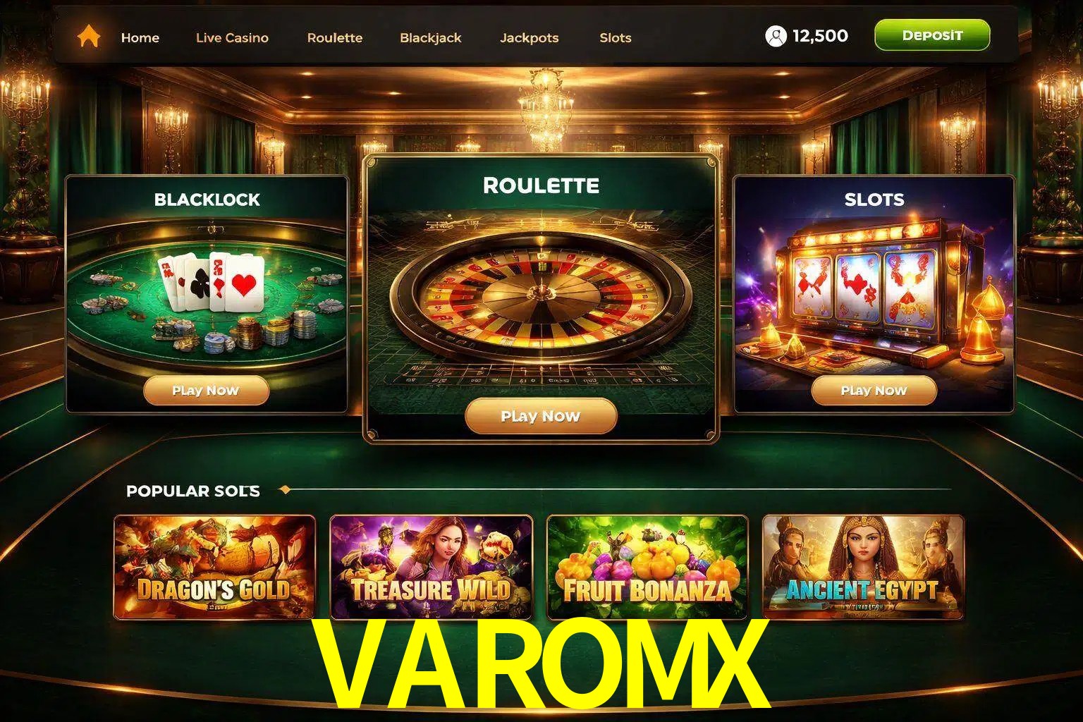 Vista de la plataforma VAROMX Casino mostrando categorías organizadas de juegos en línea